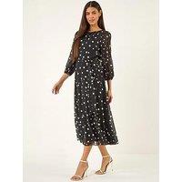 Roman Spot Print Pleat Neck Midi Dress