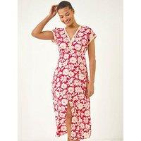 Roman Daisy Print Lace Trim Midi Dress