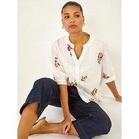 Roman Floral Embroidered V-Neck Blouse