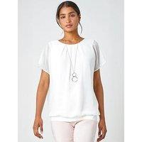 Roman Chiffon Jersey Blouson Top With Necklace