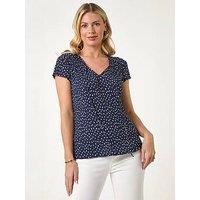 Roman Petite Spot Print Crinkle V-Neck Top