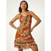 Roman Leaf Print Double Layer Dress