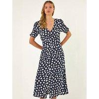 Roman Heart Print Ruched Midi Dress