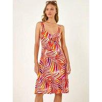 Roman Abstract Print V-Neck Frill Dress