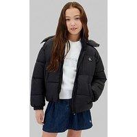 Calvin Klein Jeans Girls Mini Me Ck Short Padded Jacket - Black