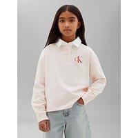 Calvin Klein Jeans Girls Mini Me Monologo Long Sleeve Rugby Top - Pink