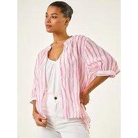 Roman Stripe Print V-Neck Blouse