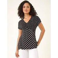 Roman Contrast Polka Dot Gathered Top