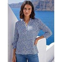 Roman Heart Print Collared Top