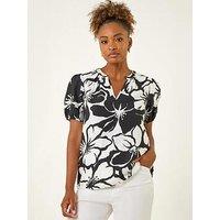 Roman Floral Mono Print V-Neck Top