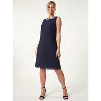Roman Petite 2 In 1 Neck Trim Shift Dress