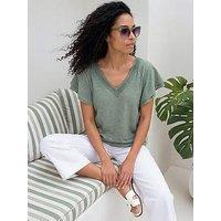 Roman Broderie Detail V-Neck Stretch Top