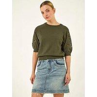 Roman Dusk Crochet Sleeve Knit Top