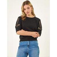 Roman Dusk Crochet Sleeve Knit Top
