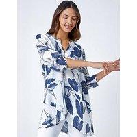 Roman Palm Print Wrap Hem Tunic Top