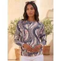 Roman Abstract Print Banded Hem Stretch Top