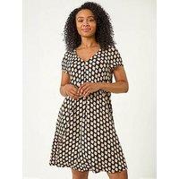 Roman Petite Print V-Neck Swing Pocket Dress