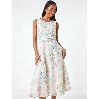 Roman Petite Floral Gathered Waist Midi Dress