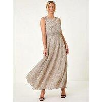 Roman Petite Spot Print Ruched Waist Midi Dress