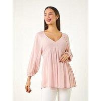 Roman Shirred V-Neck Top