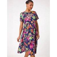 Roman Floral Print Smock Midi Dress