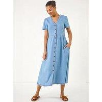Roman Denim Button Through Midi Dress