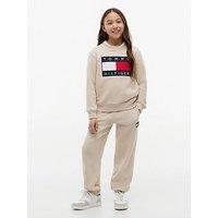 Tommy Hilfiger Heritage Flag Logo Cuffed Drawstring Joggers - Light Grey Heather