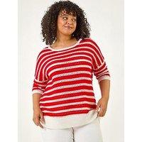 Roman Curve Crochet Stripe Knit Top