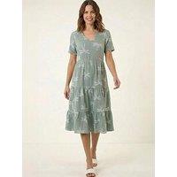 Roman Palm Print Textured Midi Dress