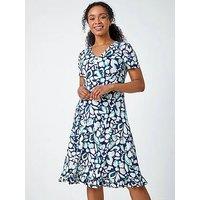 Roman Petite Floral Frill Hem Stretch Dress
