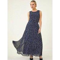 Roman Petite Spot Print Ruched Maxi Dress