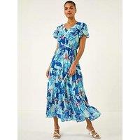 Roman Floral Tiered Tie Waist Midi Dress