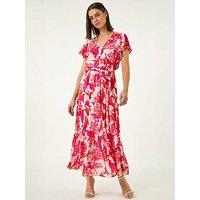 Roman Floral Tiered Tie Waist Midi Dress
