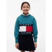 Tommy Hilfiger Heritage Chunky Knit Flag Logo Jumper - Platinum Teal