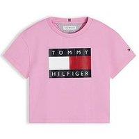 Tommy Hilfiger Girls Heritage Flag Short Sleeve T-Shirt - Pink