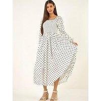 Roman Spot Shirred Midi Dress