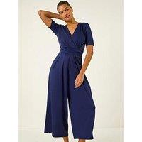 Roman Wrap Bodice Belted Jumpsuit