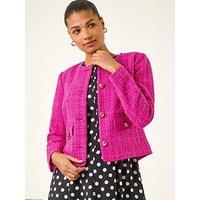 Roman Collarless Buttoned Boucle Jacket
