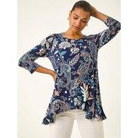 Roman Paisley Hanky Hem Stretch Tunic Top