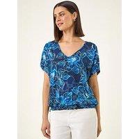 Roman Floral Print V-Neck Stretch Top