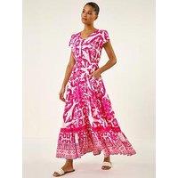 Roman Border Print Button Midi Dress