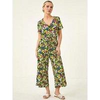 Roman Petite Floral Button Front Jumpsuit