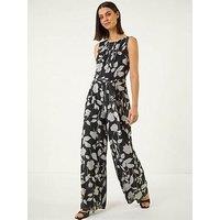 Roman Floral Chiffon Belted Jumpsuit