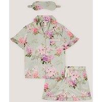 Monsoon Girls Satin Short Print Pyjamas - Green