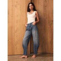 Mint Velvet Mid Indigo Tapered Leg Balloon Jeans With Popper Fastening - Blue