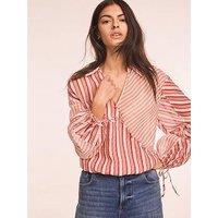 Mint Velvet Mixed Stripe Wrap Shirt - Orange