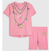 River Island Mini Girls Necklace T-Shirt Set - Pink