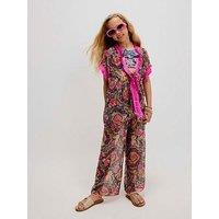 River Island Older Girls Del Maar Floral Sequin Tassel Trim Kaftan - Purple