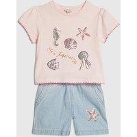 River Island Mini Girls Sealife T-Shirt And Shorts Set - Blue