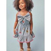River Island Mini Girls Stripe Embroidered Bow Fruit Print Dress - Blue